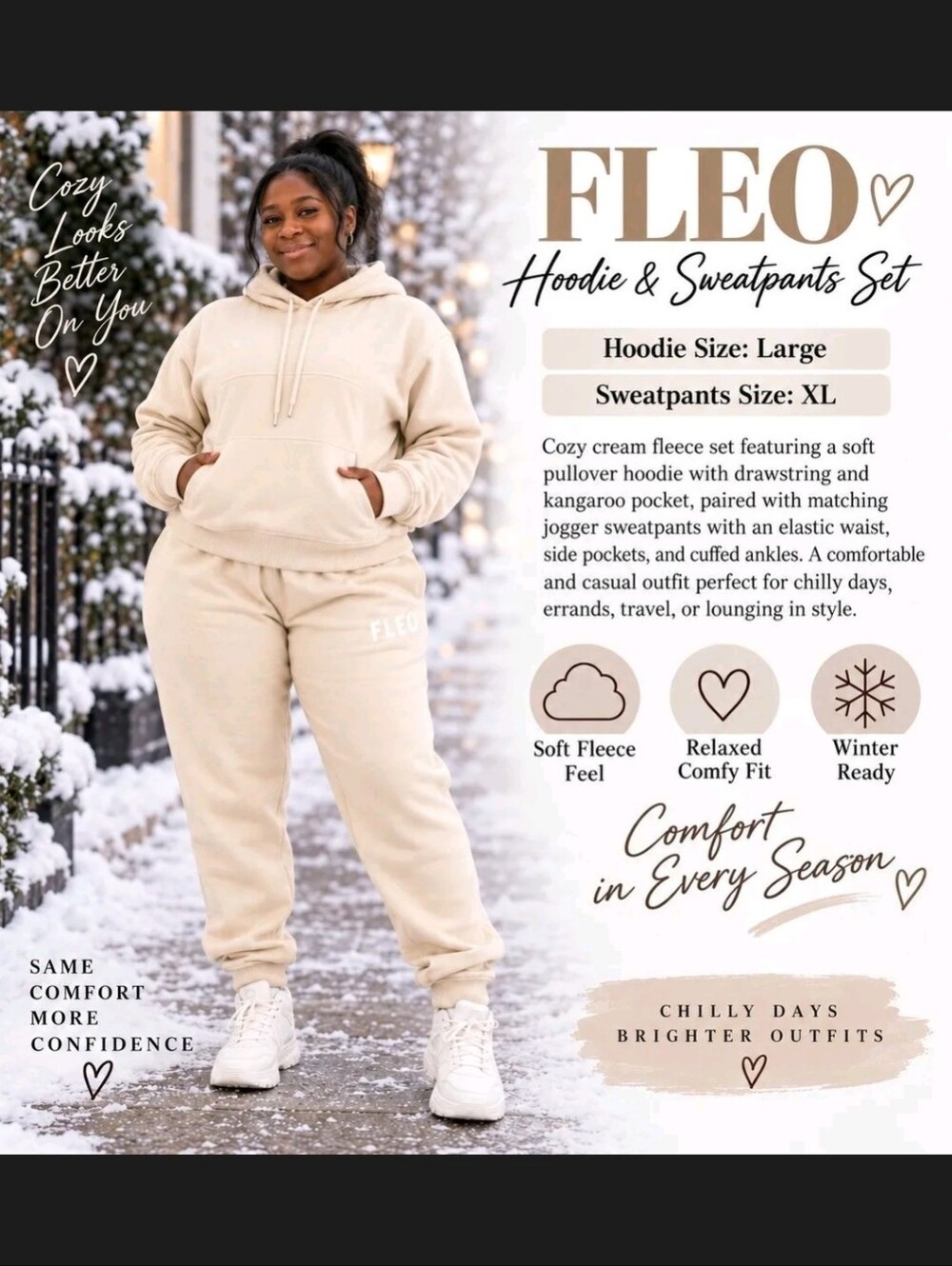 Fleo Cream Cozy Pullover Hoodie